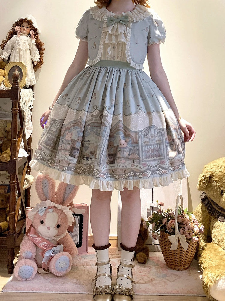Green Sweet Teddy Lolita Dress Fake Two-pieces Design