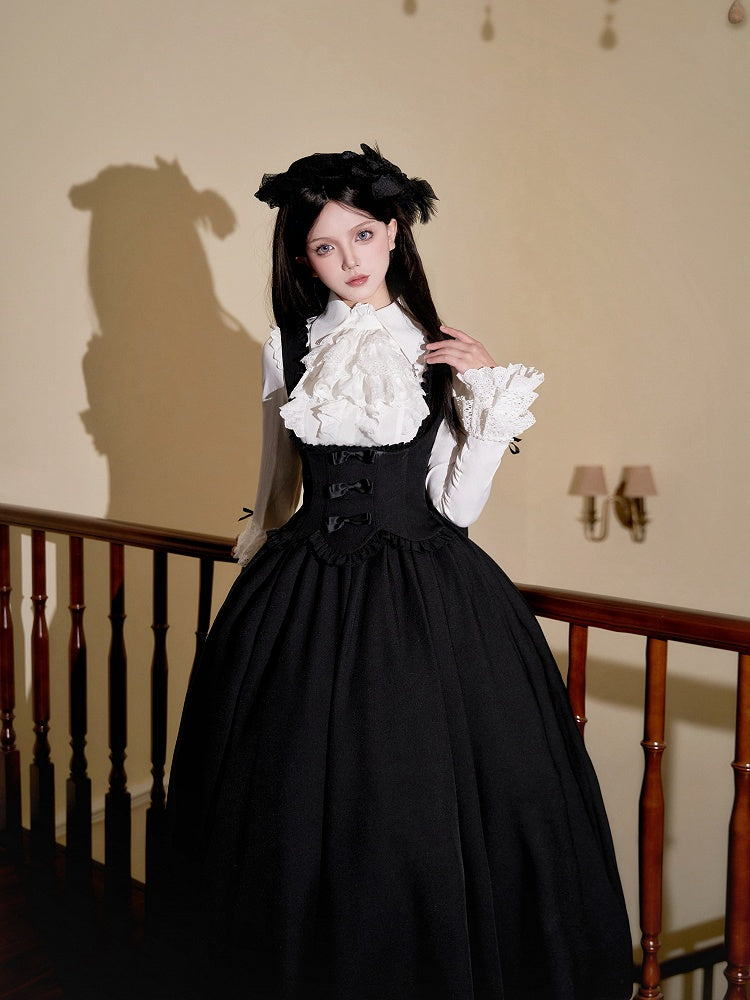 Robe Lolita noire élégante à volants sous la poitrine
