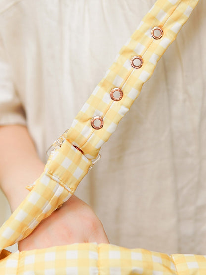Cute Tulip-shaped Yellow Plaid Crossbody Bag with Kitty Plushie