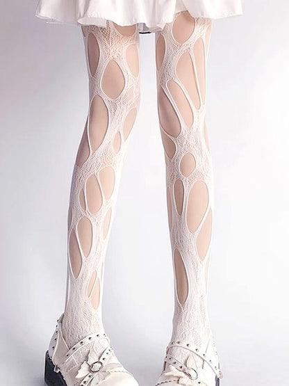 Black / White / Gray / Brown Cutout Fishnet Tights