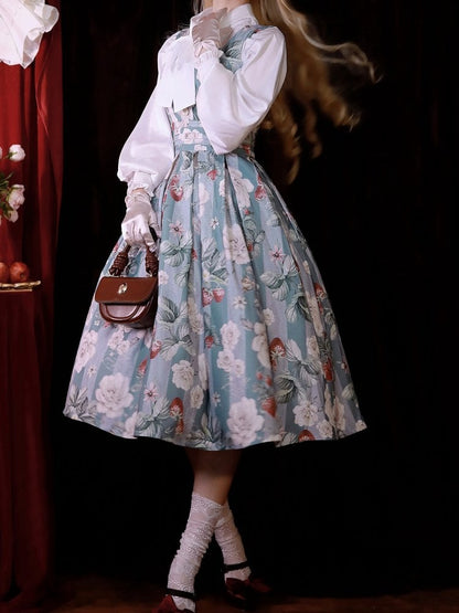 Dusty Blue Strawberry and Rose Elegant Classic Lolita Dress