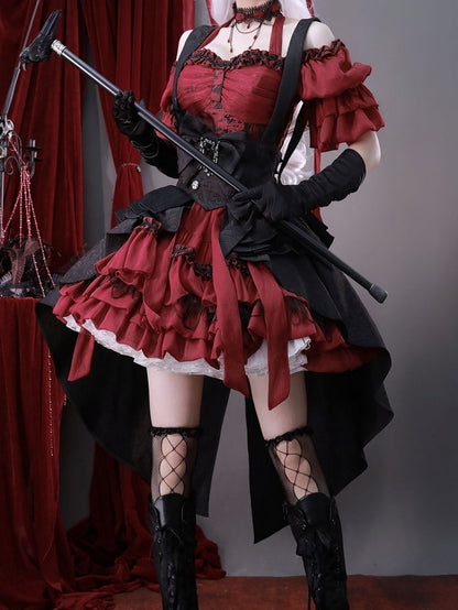 Straps Jacquard Bunny with Corset Black Train Bowknot Theater