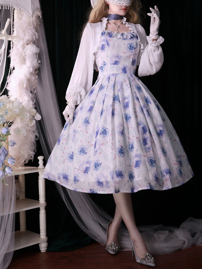 Blue Floral Print Jumper Skirt Spring Summer Dress