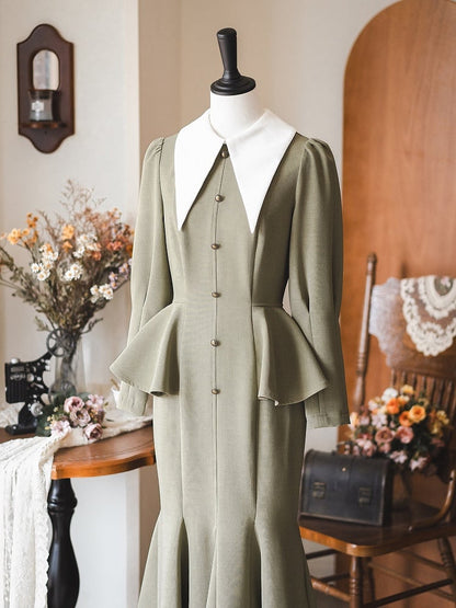 Dusty Green Retro Fashion Elegant Dress