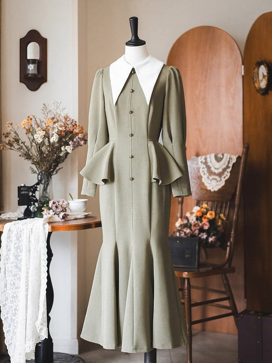 Dusty Green Retro Fashion Elegant Dress