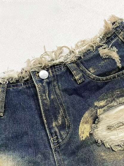 and Shorts Raw Cuffs Distressed Details Glamorous Y2K Frayed Blue