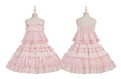 Pink Bow Accents Ruffle Trimming Sweet Lolita Fake Two-pieces Dress