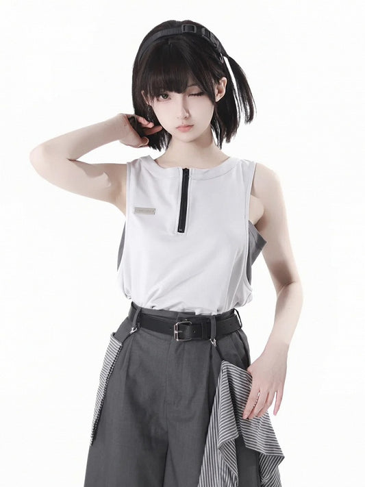 Neckline Techwear Tank Top Apricot Zipper