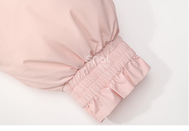 Pink Hooded Down Bowknot Horn Shaped Button Coat
