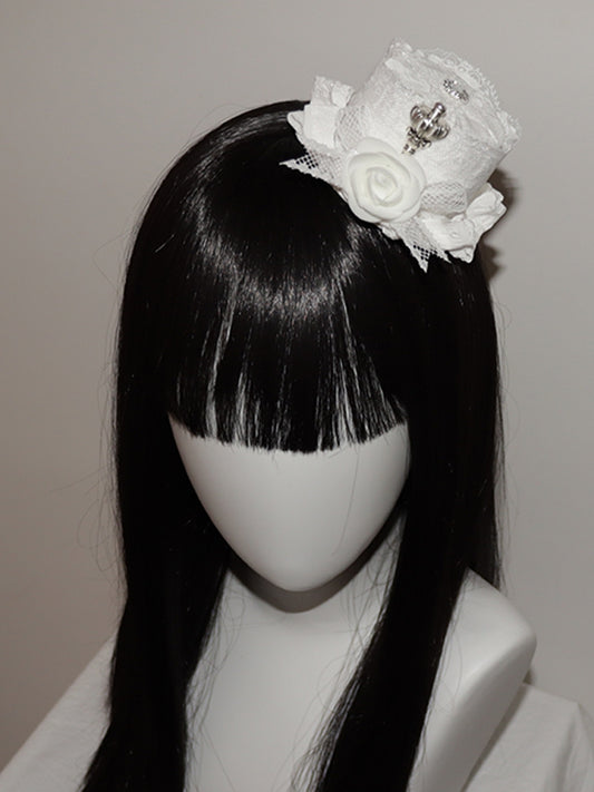Trim Crown Hat White Decorated Design Lace Bowknot Floral Mini Detail