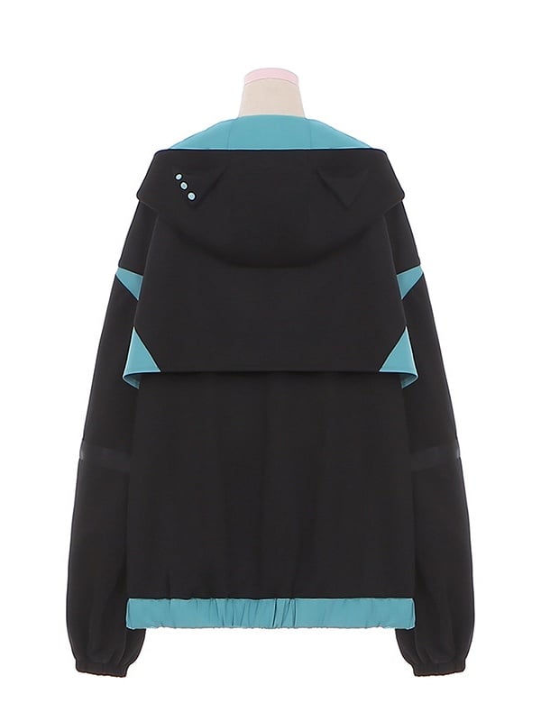 Hooded Techwear Black Futuristic Jacket Blue and Cyberpunk