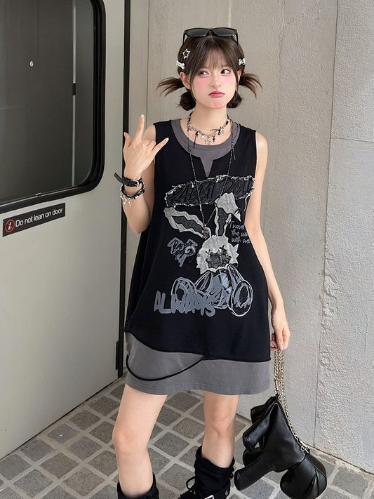 Bittersweet Gray Top Black Applique Tank and Two-pieces Faux Letter Bunny Pattern