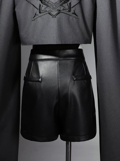 Sleeves XL Overlong Ouji Bodysuit Size Leather Exclusive + Futuristic Shorts Outfit Techwear Black Jacket Cropped Lolita -
