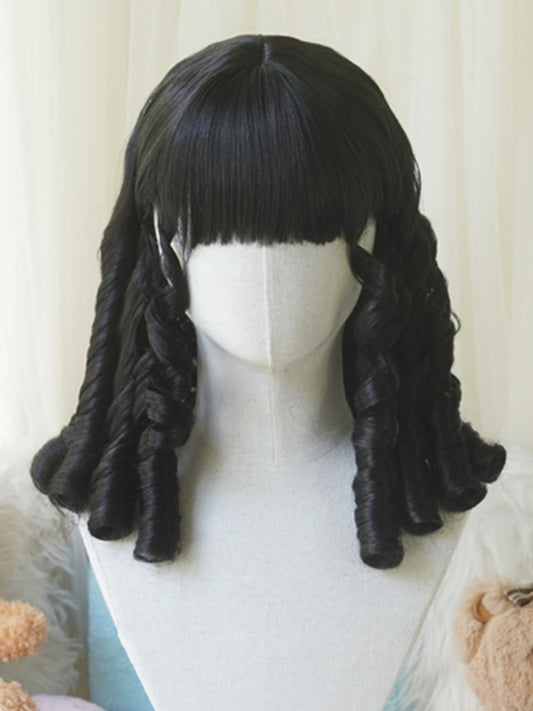 Black/Light Blonde/Pink/Dark Brown/Blonde Above Bust Length Roman Curly Wig With Full Bangs