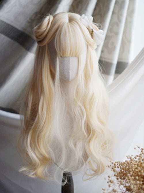 Light Blonde Long Wavy Wig With Full Bangs