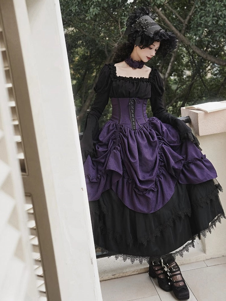 Lolita Purple Waist Under Drawstring Boned Bust Gothic High Skirt