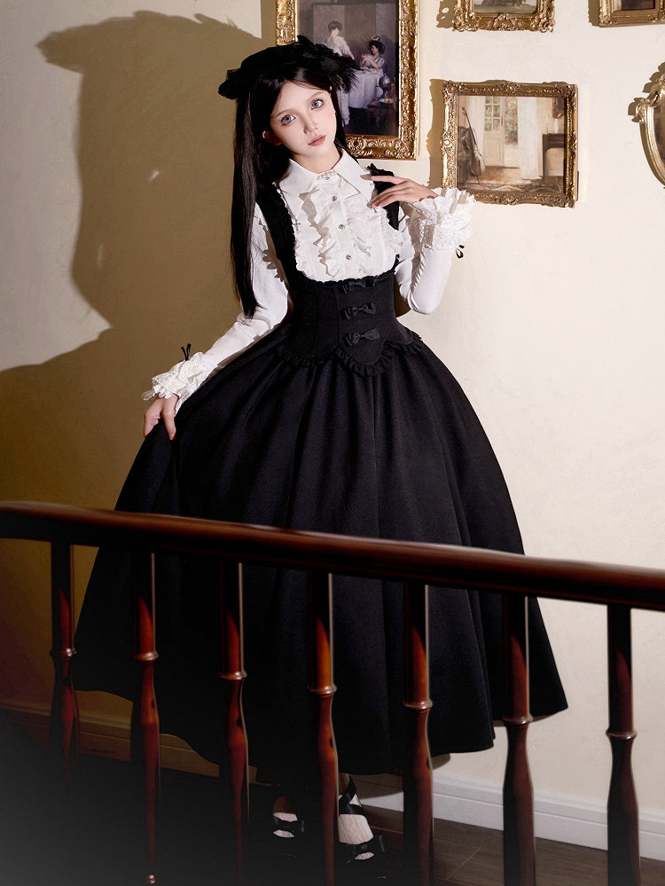 Robe Lolita noire élégante à volants sous la poitrine