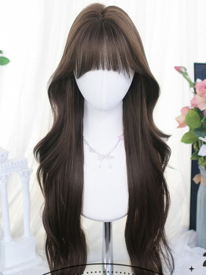 Long Air With Bangs Brown Wigs Wavy 65-70cm