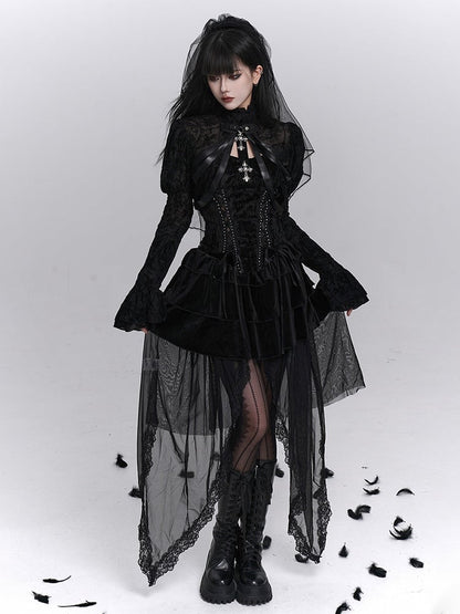 Halloween Tulle Trim with Overlay Gothic Tiered Detachable Lace Black Skirt