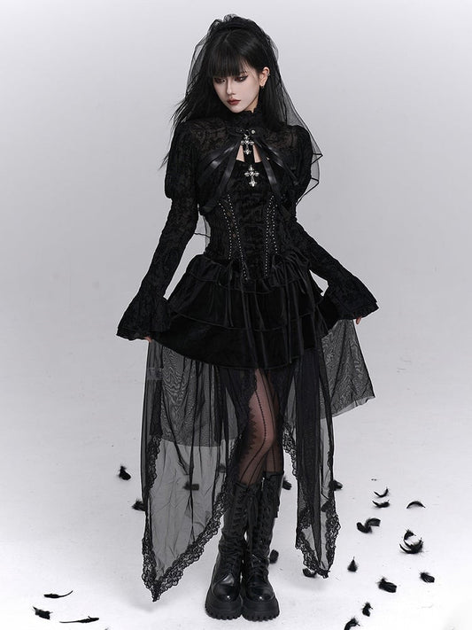 Halloween Tulle Trim with Overlay Gothic Tiered Detachable Lace Black Skirt