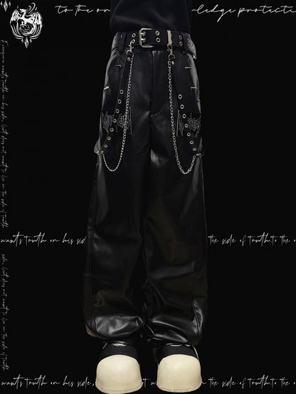 Schwarze Hose Cut Letter Straight-Leg Applique Punk