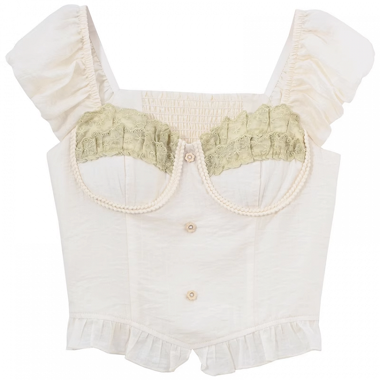 Apricot Sweetheart Neckline Puff Sleeves Sweet Top