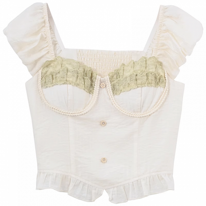 Apricot Sweetheart Neckline Puff Sleeves Sweet Top