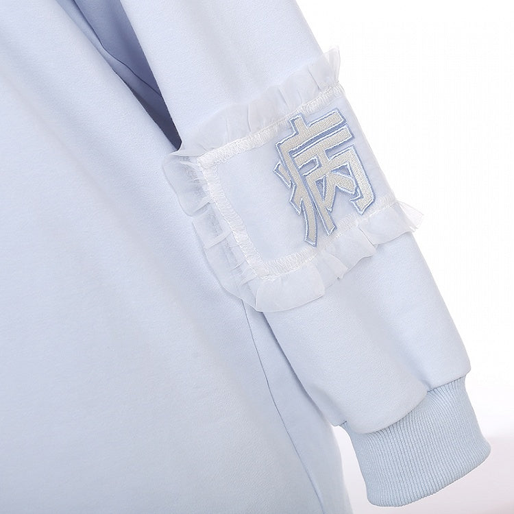 Tenshi Kaiwai Light Blue Characters Lace-up Detail Yami Kawaii Hoodie