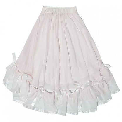 Pink Tea Length High-low Skirt with Bow Accents