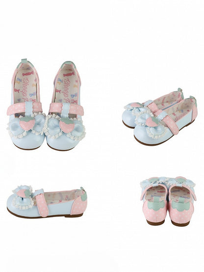 Strawberry Shoes Leahter T-Velcro Strap Blue PU - Bow Sweet in Closures Top Flat