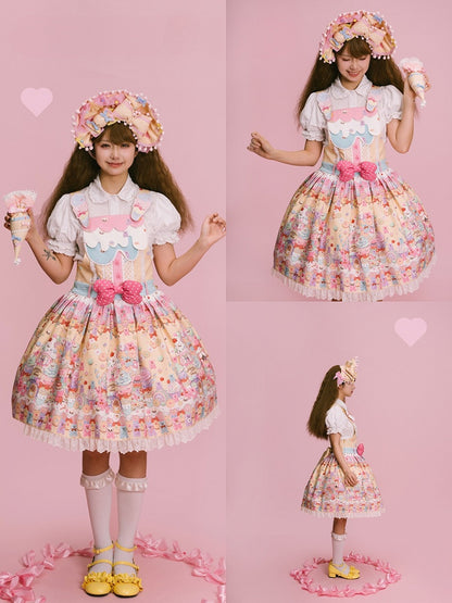 Desserts Gummy Sweet Dress Print and Overall Bear Yellow Lolita