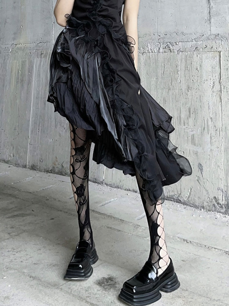Gothic Black Rosette  Fishnet Tights