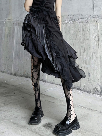 Gothic Black Rosette  Fishnet Tights