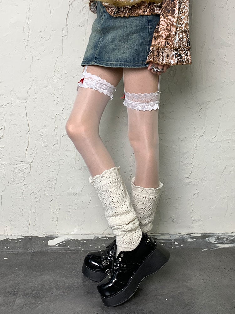 Y2K White Hollow-out Knitted Leg Warmers