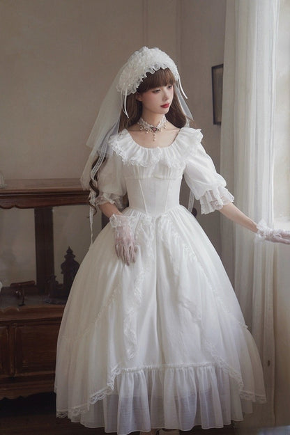Basque Dress Boned Elastic White Classic Waist All Lolita Neckline