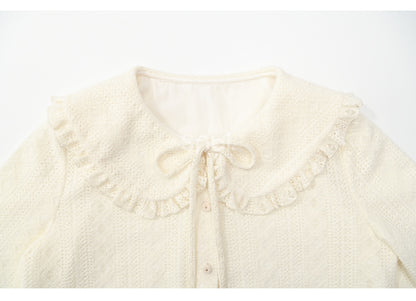 Apricot Peter Pan Collar Balloon Sleeves Lace Blouse