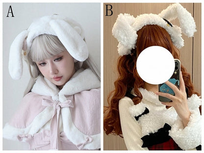 White Sweet Plush Bunny Ears Hairband