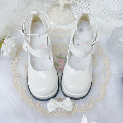 White Detachable Bowknot Platform High Block Heels Lolita Shoes