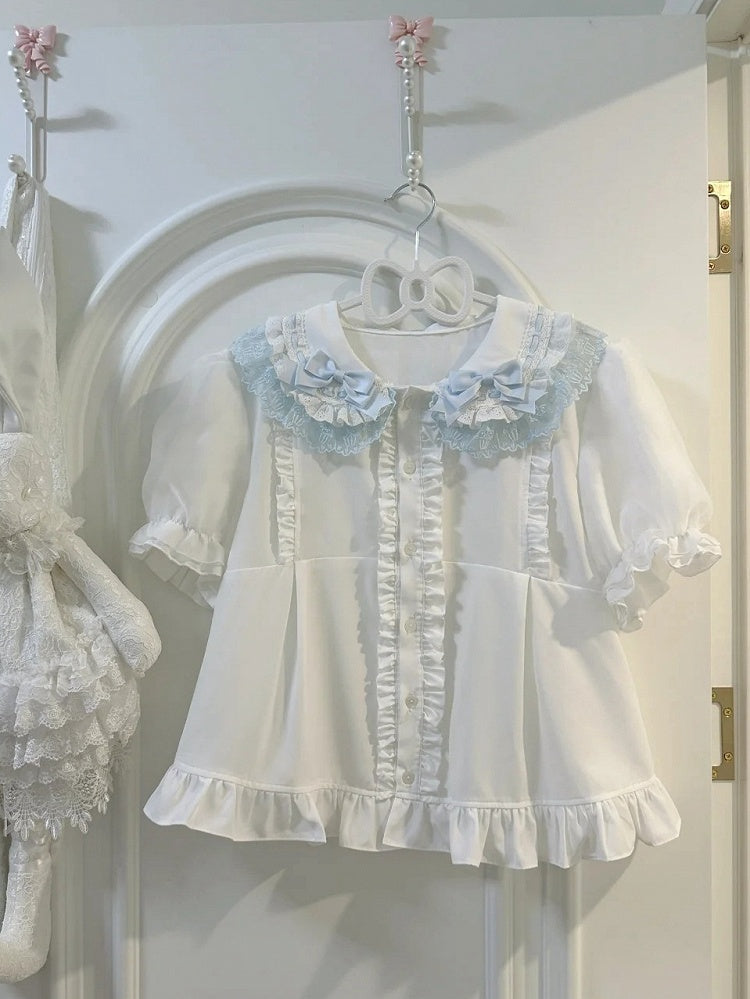 Hemd und Rundhalsausschnitt mit Ärmeln in Blau und Weiß, flach, kurz