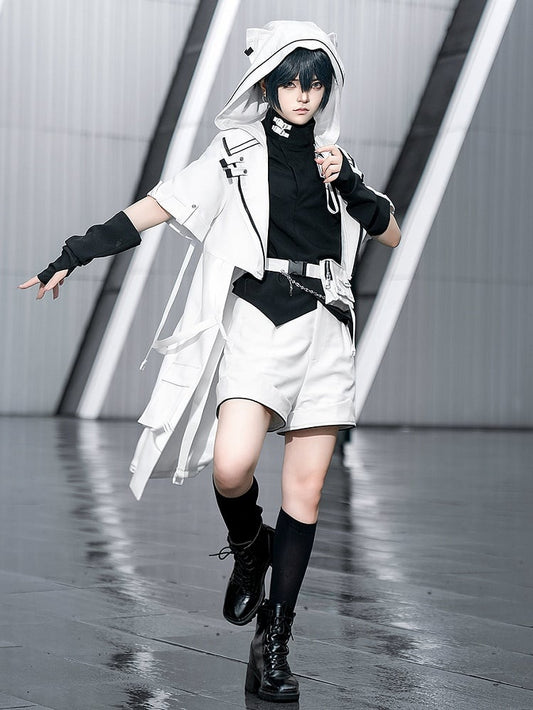 Cyberpunk Ears Coat Ouji White Hooded Techwear Cat Fashion