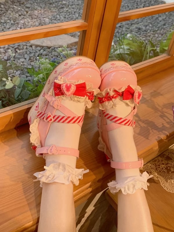 Shoes Mary Raspberry Jane Strawberry Sweet Platform Cake Pink Lolita