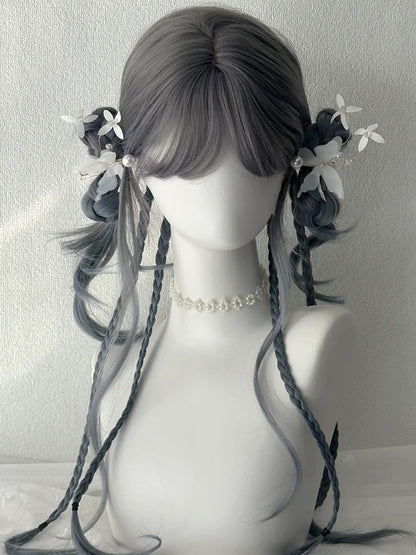 Dusty Purple Waist Length Wavy Synthetic Wig With Bangs
