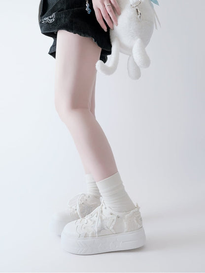 White Star Applique Platform Sneakers