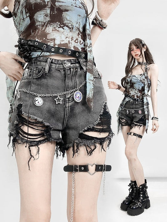 Hem Shorts Raw Bittersweet Distressed Gray Denim Holes