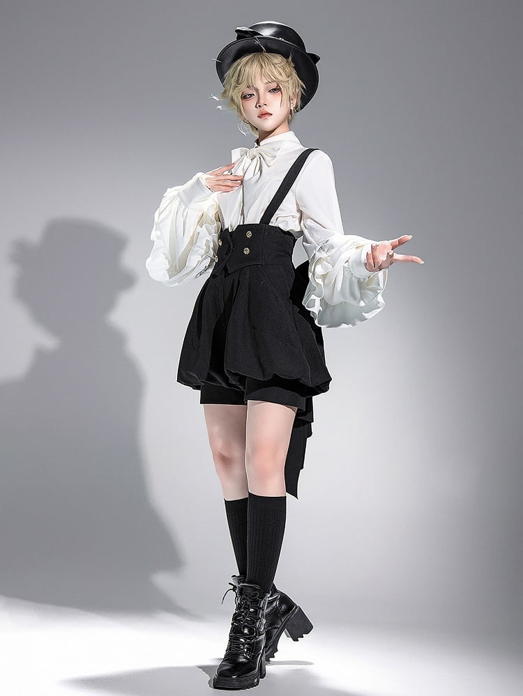 White Ouji Lolita Long Bishop Sleeves Shirt with Bow Tie