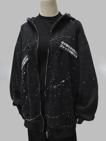 Applikation Wasteland Hoodie Punk Ink Jacke mit Print Letters Schwarz