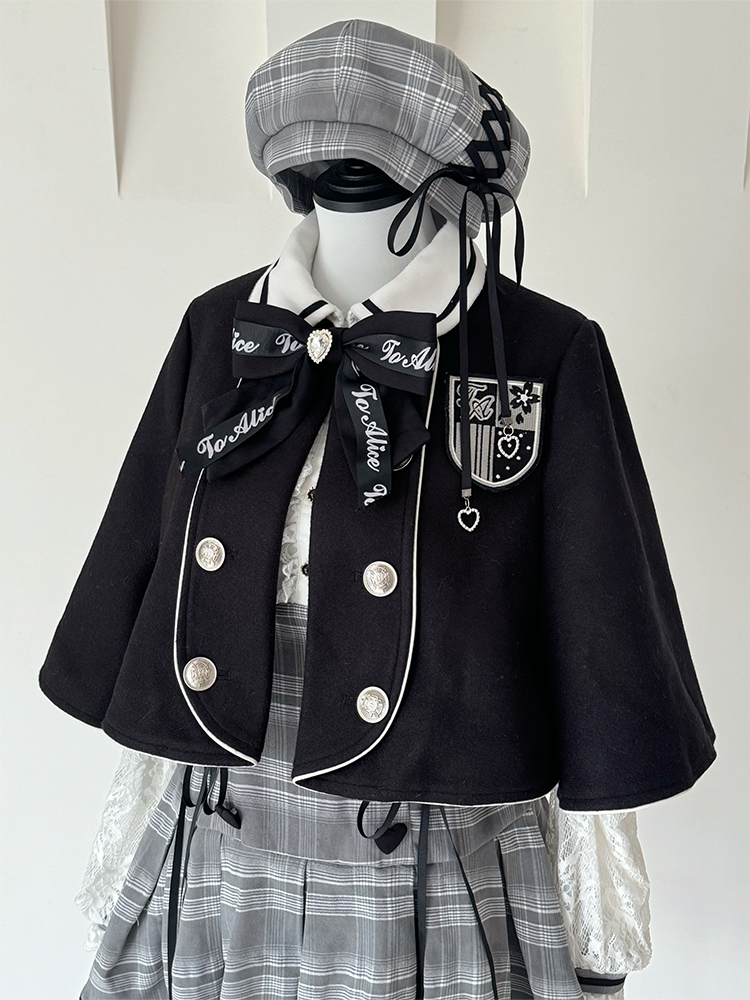 Jirai Kei Black Detachable Bowknot Badge Applique Cape