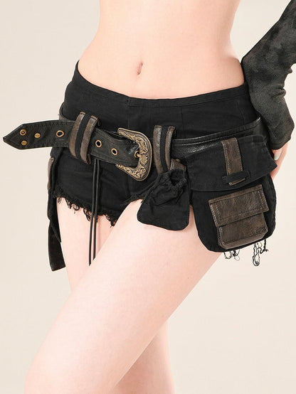 Waist Super Belt Rise Black Mini With Shorts Low