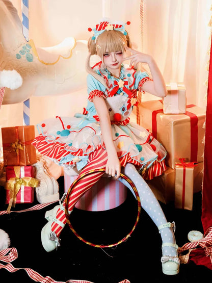 Circus Green Lolita Dress and Clowncore Sweet Pastel Bodice Overalls Bunny Orange Clown Fleece