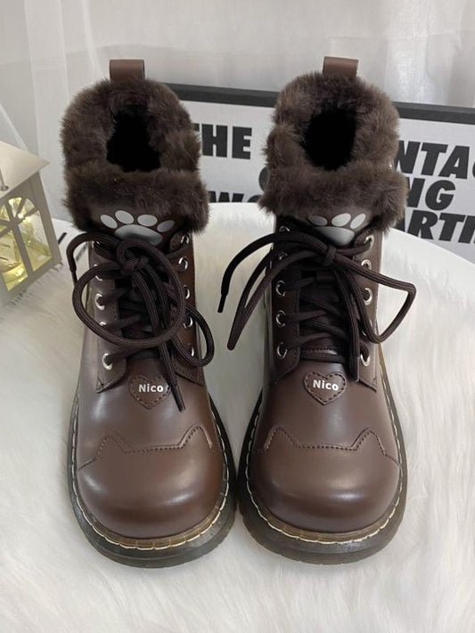 Coffee Cat Paw Heart Buckle Plush Lolita Winter Martin Boots